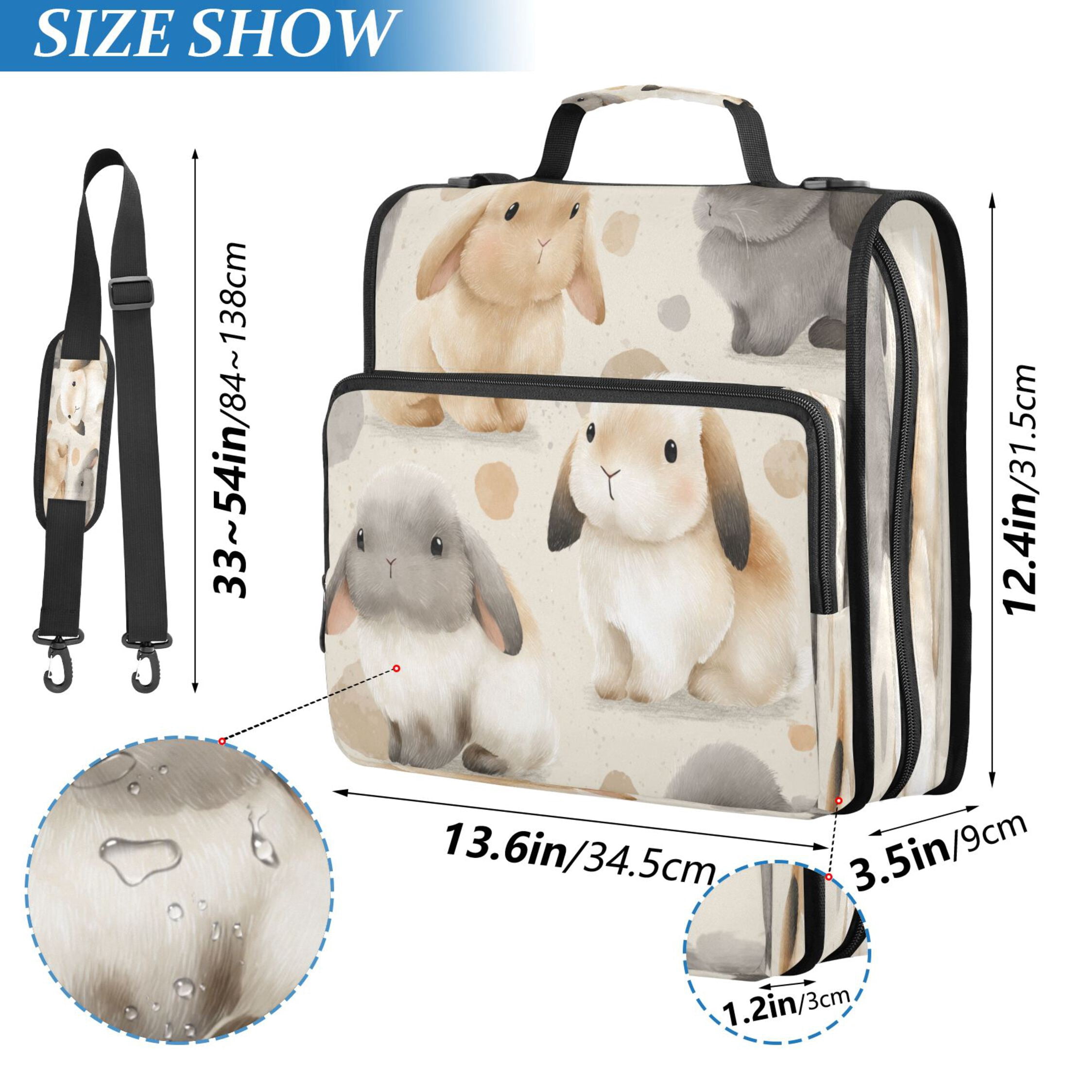 3 Ring Zipper Binder Stationery Organizer for Study Work Home Travel, All-Purpose File Folder Storage Bag for Daily Document Organization Creamy Lop Bunnies