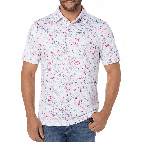 PUZTLOY Mens Golf Polo Shirts Short Sleeve Dry Fit Performance Moisture Wicking Casual Print Collared with Collar Work Shirts S-2XL