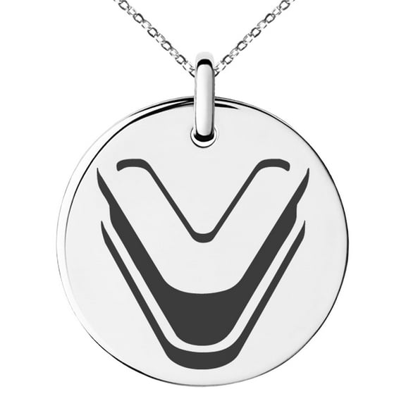 Stainless Steel Letter V Initial 3D Monogram Engraved Small Medallion Circle Charm Pendant Necklace