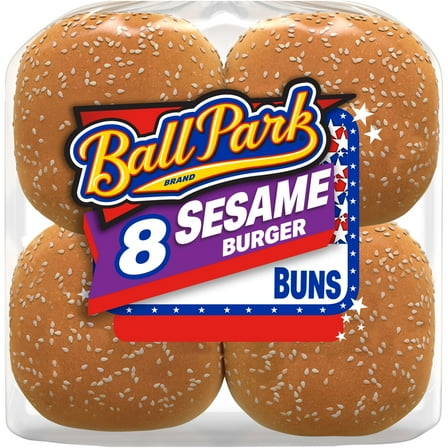 Ball Park Sesame Seed Burger Buns, 8 Count, White Hamburger Buns, 16 oz Bag
