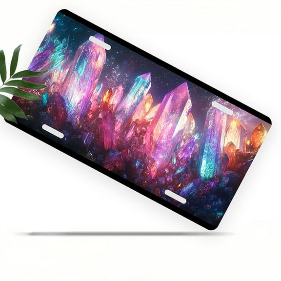 Iridescent Crystal Cluster Front License Plate, Metal License Plate, Funny Standard Plates Personalized Novelty Decorative For Men/Women/Boys/Girls Car 6×12 Inch