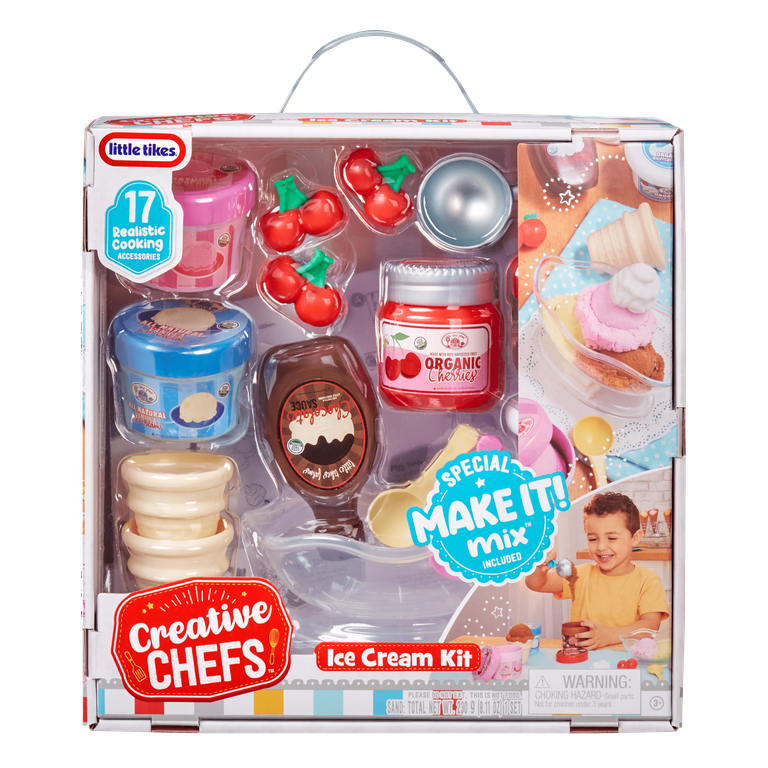 Little Tikes Creative Chefs Ice Cream Kit with Make It Mix Play Sand 20 Accessories Realistic Pretend Play Set Boys Girls Ages 3