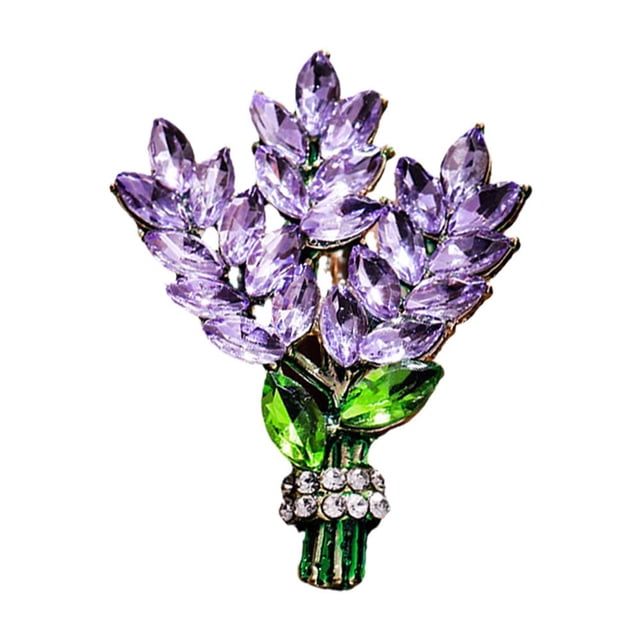 TQEHS Broches de flores de lavanda para mujer, broche de flores de lavanda con diamantes de imitación, broche de ramo, alfiler de solapa, accesorios elegantes, regalo de joyería para niñas, mujeres, c