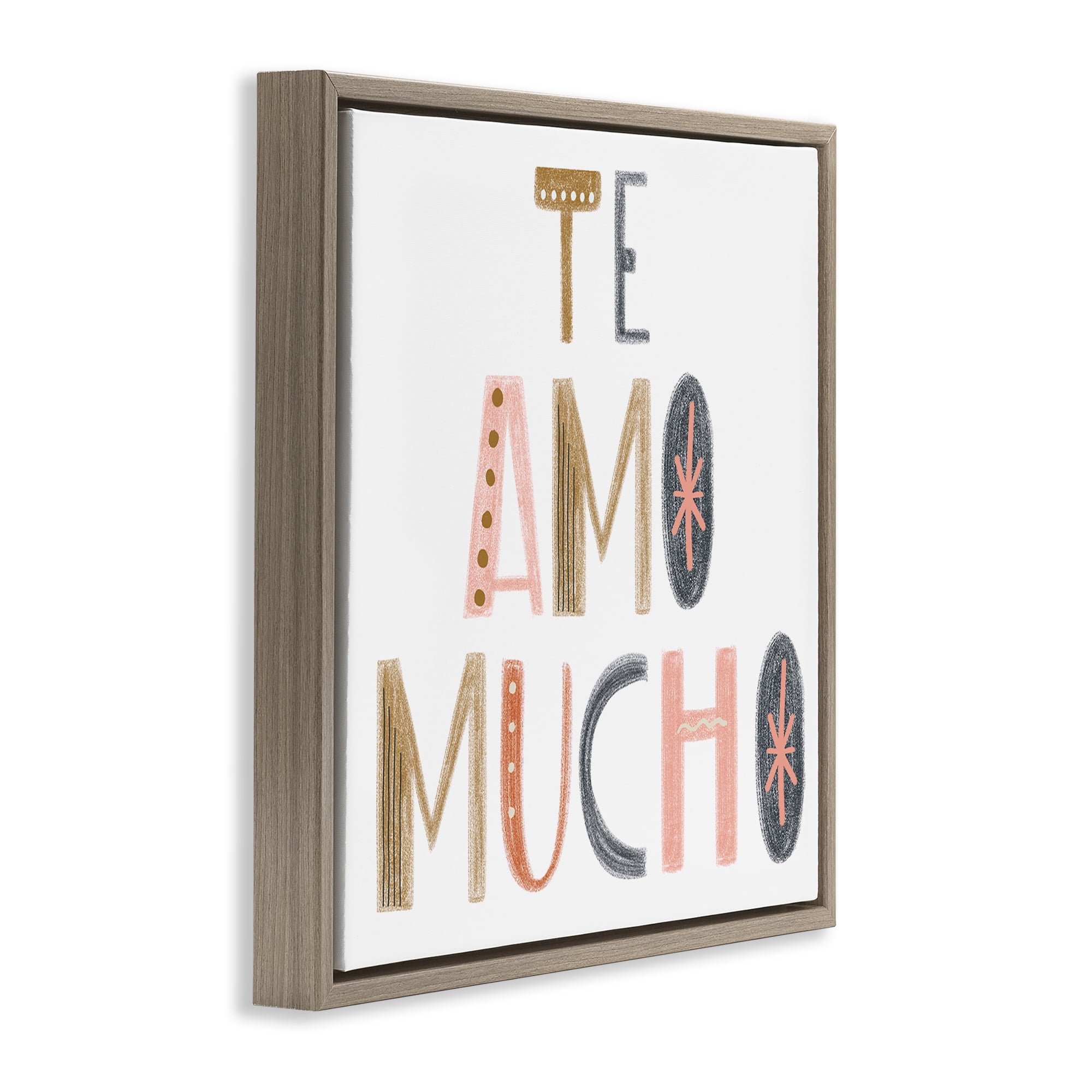 Stupell Industries Te Amo Mucho Creativo Inspirational Quotes & Sayings Painting Brown Floater Framed Art Print Wall Art, 25 x 25