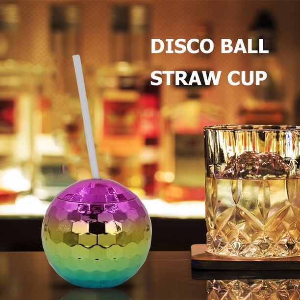 Botella De Agua Copas de bola de discoteca con pajita, decoración única, copa de bola redonda para Bar, fiesta de cumpleaños