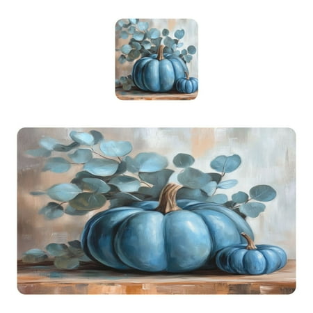 

Wobogo Blue Pumpkin Placemats Coasters Set of 1 Heat-resistant Non-slip Easy to Clean Square Dinner Plate Mat