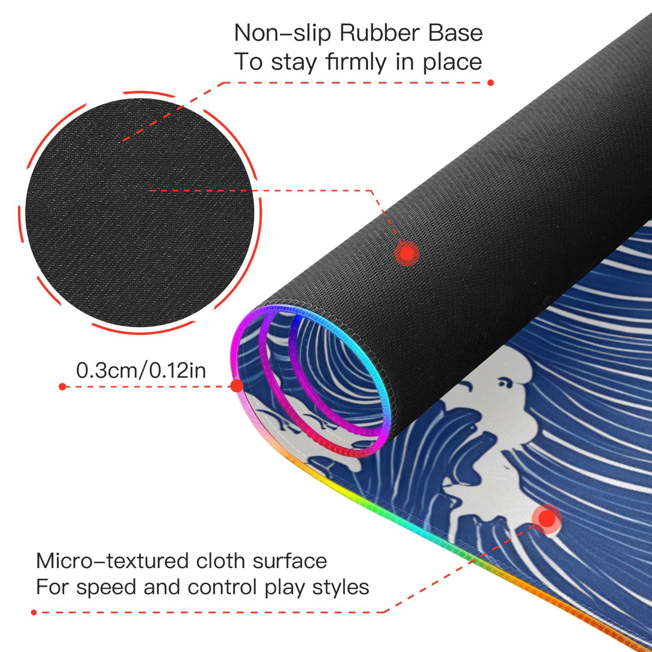 RGB Gaming Mouse Pad 15W Wireless Charging Large Waterproof Desk Mat 13 Light Modes Mousepad 35.4x15.7 Blue White Wave