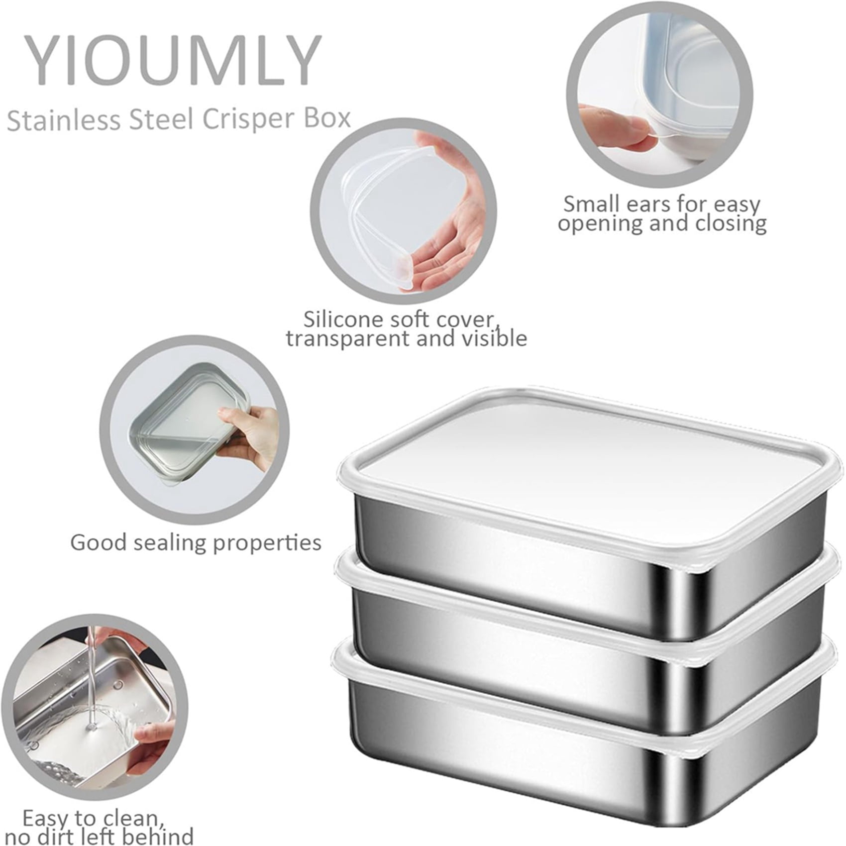 6X Stainless Steel Containers for Food Storage,Food Storage Bento Box Container,Leak Proof Silicone Lid Dishwasher Safe