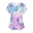 thumbnail image 5 of pimelu Womens Tops Cute Tops for Women Plus Size Comfy Breathable Button up Cowl Neck Tunic Tops Summer Fashion Tie-Dye Print Tee Tops Ladies V-Neck Short Sleeve Shirts, 5 of 5