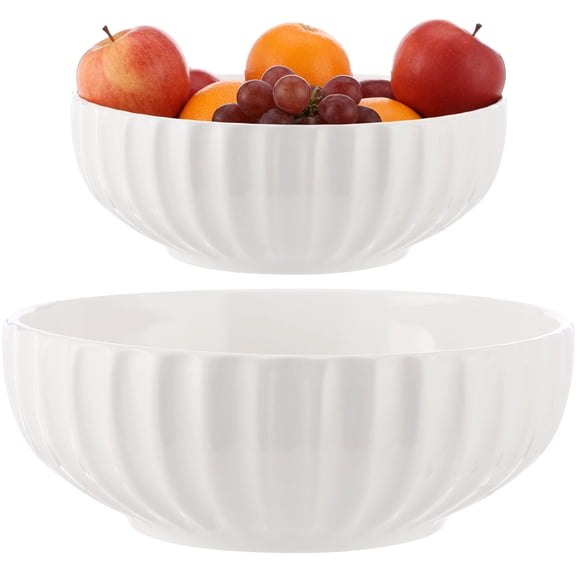 2 Pcs Ceramic Fruit Bowl Set, Shell Design 8 & 10 inch Large Serving Bowls, Multi-Functional Fruit and Vegetable Bowl Decorative Dishes for Kitchen Counter, Dining Table