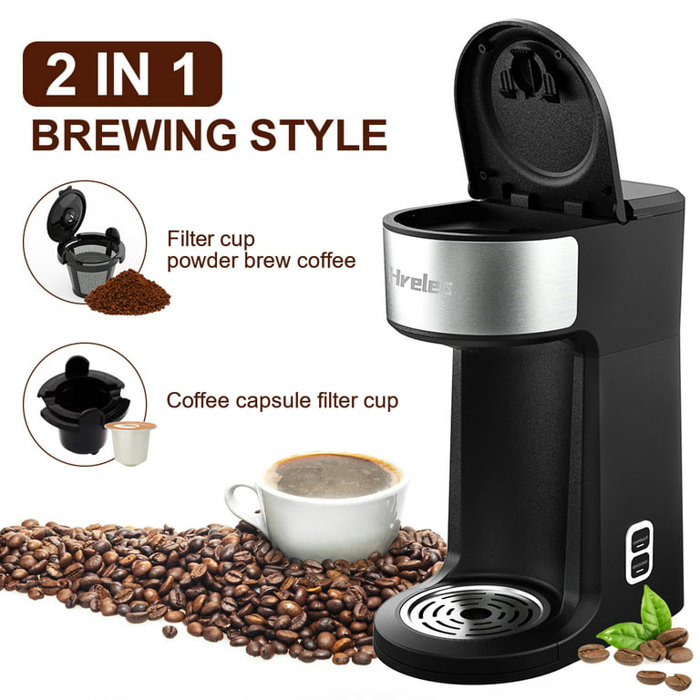 Hrelec Upgraded Single Serve Coffee Maker, Iced and Hot Coffee Maker for K  Cups and Ground Coffee, 8 to 14oz Brew Size Iced White Coffee Maker for  Countertop, Office and RV, Self-Cleaning