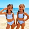 thumbnail image 3 of CCRFTGI Swimsuits for Child Girls Size 6-7 Two Piece Sets Swim Vacation Girls Bikini Beach Vacation Bathing Suits Cute Summer Striped Girls Fashion Tankini Swimsuits Swimwear Light Blue 1-2 Years, 3 of 9