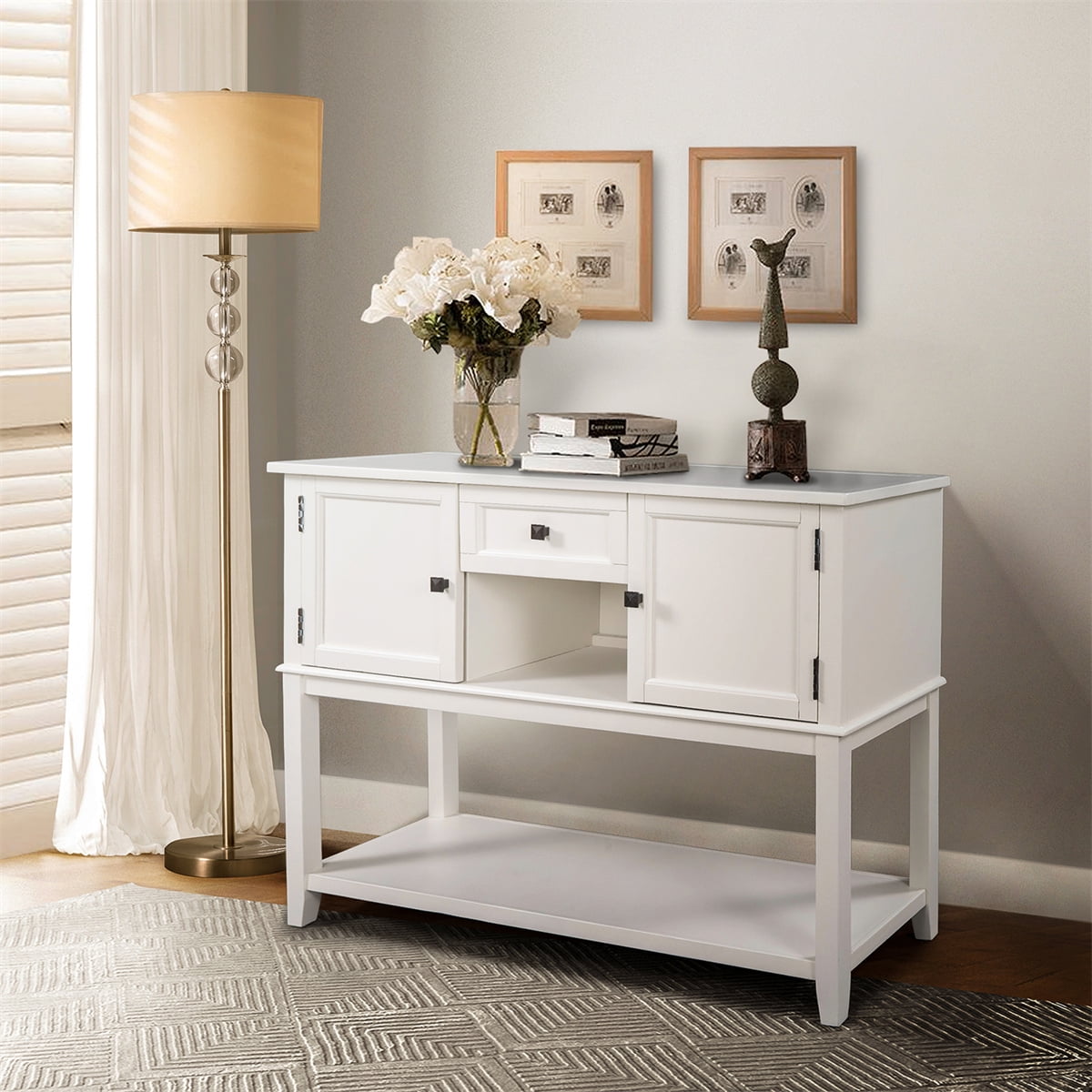 Modern 3-Drawer Console Table With Shelf,Solid Wood Entryway