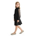 thumbnail image 4 of Actgleam Girls Mesh Long Sleeve Dress Crew Neck A-Line Party Belted Dresses,Black,11-12Years, 4 of 8