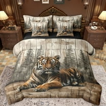 Feelyou 3D Wildlife Tiger Twin Bedding Sets 7-Piece for Teens, Rustic Jungle Animal Bedding Comforter Set, Farmhouse Cabin Reversible Sheet Sets, Breathable Home Decor
