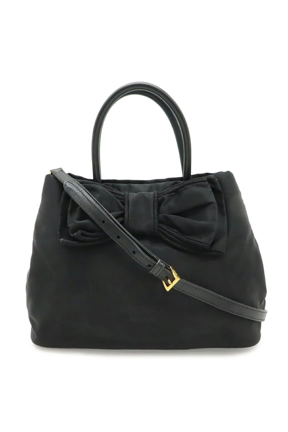 Pre-Owned PRADA Jacquard Ribbon Handbag/Shoulder Bag, Nylon, Black (NERO), Purchased at a...