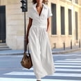thumbnail image 4 of Karymi Solid Shirt Maxi Dress, Button Down Collared Short Sleeve A-Line Long Dress with Pockets, Casual Flowy Summer Dress Sundress, 4 of 5