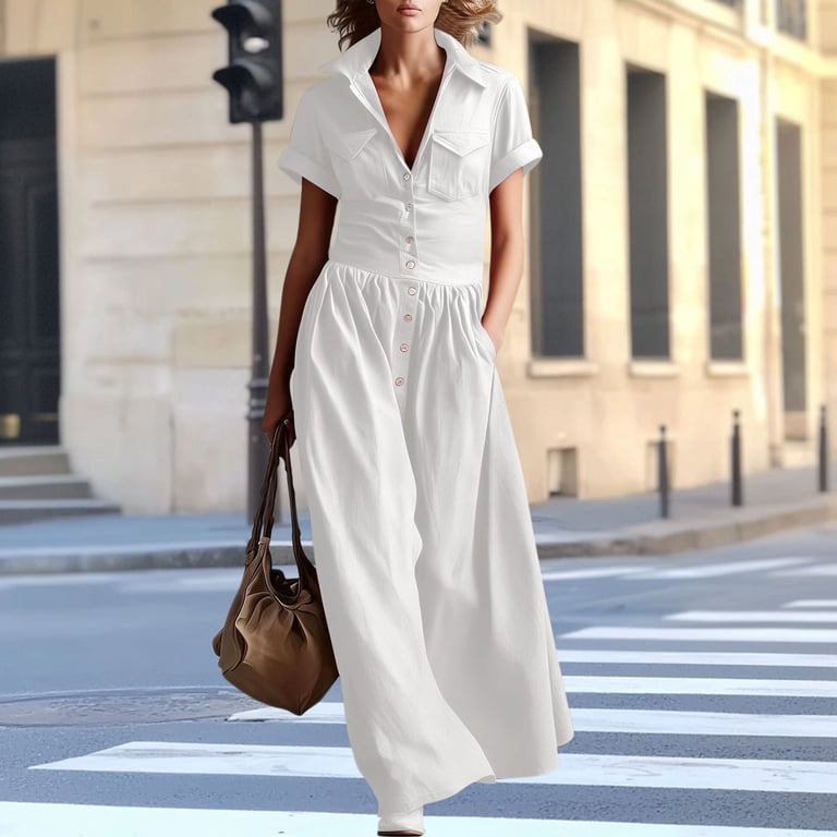white ruched button down dress Lucienne Midi Dress