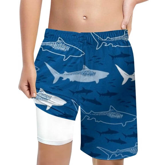 CAIXIA Boys Swim Trunks Size 10-12 with Breathable Mesh Lining Board Shorts Drawstring Funny Print Summer Bathing Suit for Kids Stretch Swimwear for