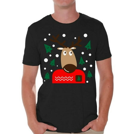 Awkward Styles Christmas Reindeer Tshirt for Men Xmas Deer Shirt Funny Christmas Shirts for Men Christmas Deer Ugly T Shirt Xmas Gifts for Him Reindeer Ugly Christmas T Shirt Holiday Party