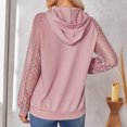 thumbnail image 3 of Hoodie Lace Long Sleeve Round Neck Drawstring Pullover Casual Fashionable Hoody for Women Pink XL, 3 of 5