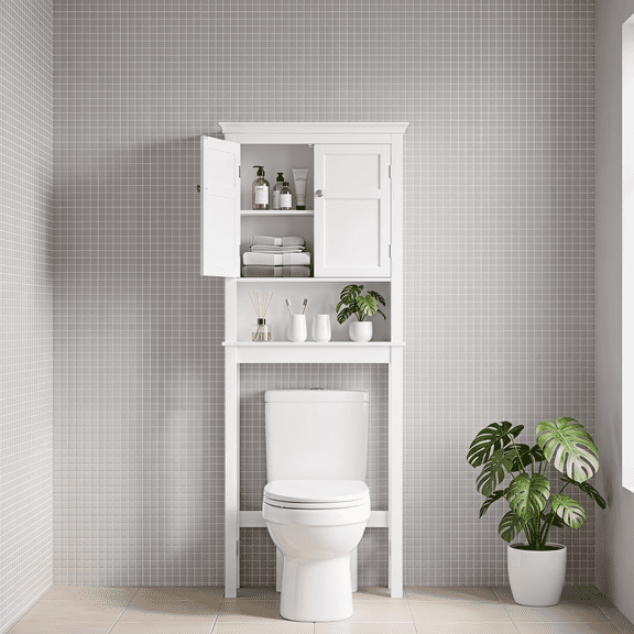 PAWON Over The Toilet Storage Cabinet,Space Saver Bathroom Organizer w/ Adjustable Shelves,White
