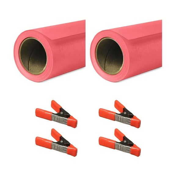 Savage 26"x36' Widetone Seamless Background Paper, Flamingo, 2-Pack, Bundle with 4x 1-1/4x1" Steel Spring Orange Clamp