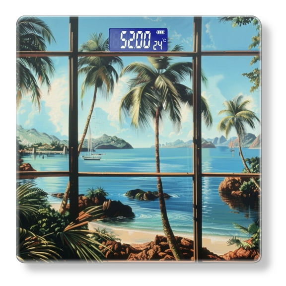 Bathroom Scale, Highly Accurate Digital Body Scale,Precisely Measures Weight up to 400 lbs-View From The Window Of Exotic Island With Palm Trees And Crysta