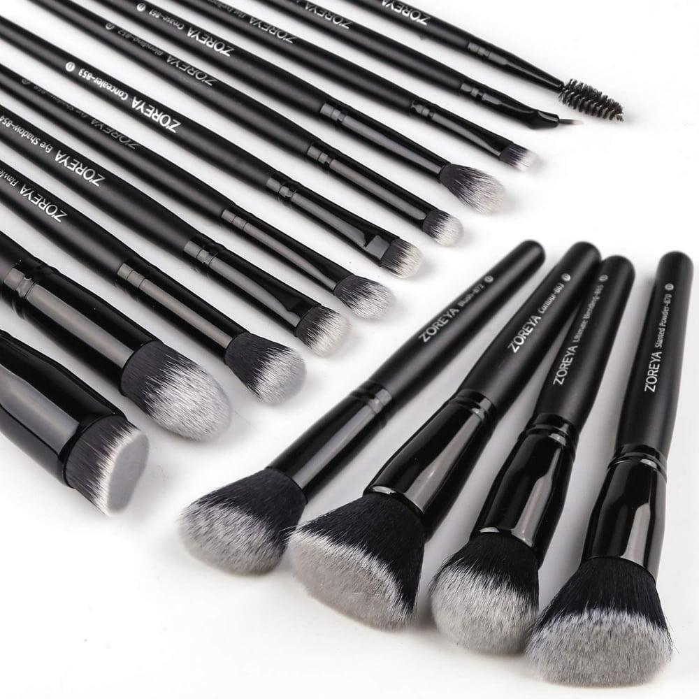 Zoreya Makeup Brushes 15Pcs Makeup Brush Set Premium Synthetic Kabuki