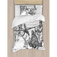 thumbnail image 3 of Toga Party Queen Size Duvet Cover Set, Roman Warrior in a Chariot Pulled by Two Horses Historic Carriage Monochrome, Decorative 3 Piece Bedding Set with 2 Pillow Shams, Black White, by Ambesonne, 3 of 3