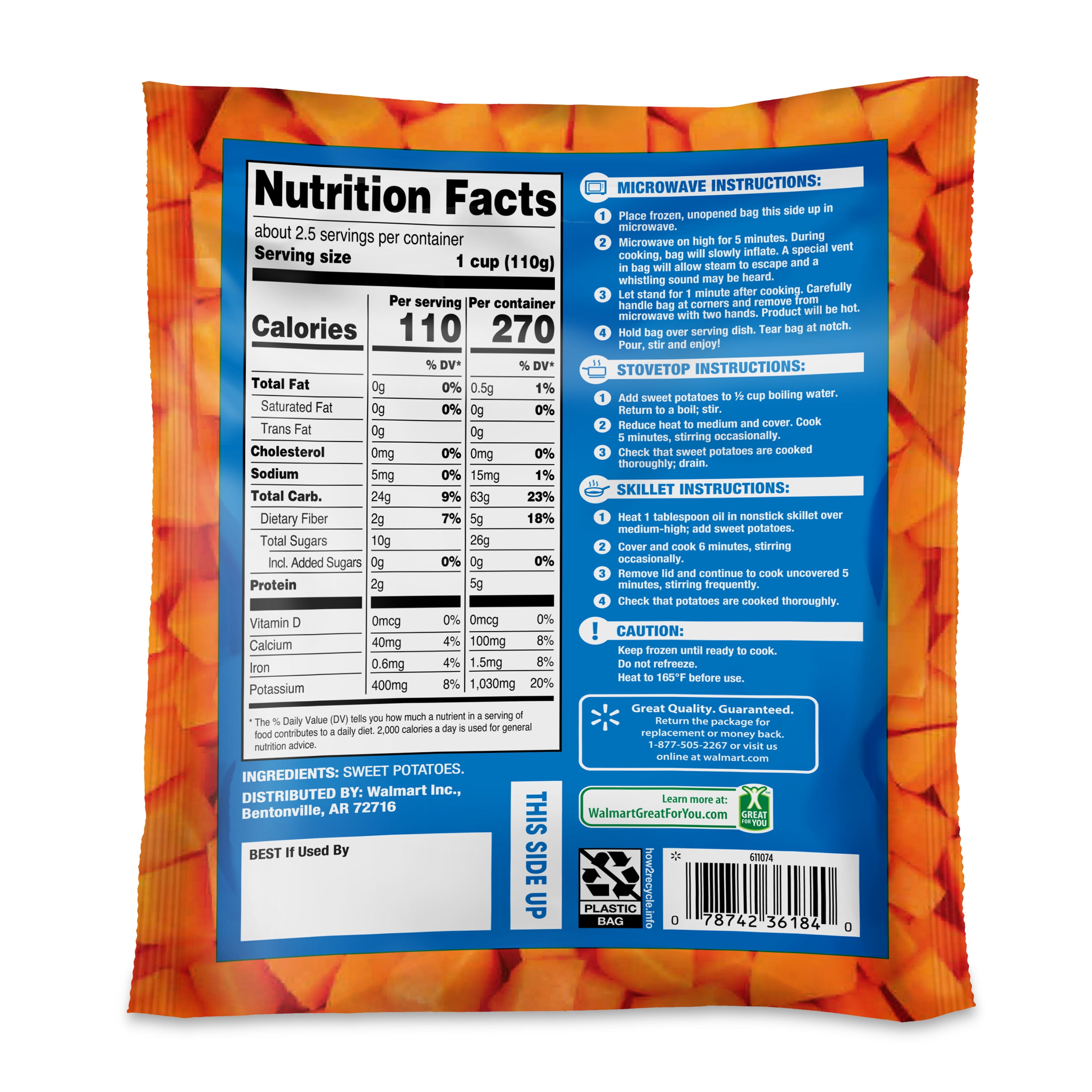 Great Value Diced Sweet Potatoes, 10 oz (Frozen)