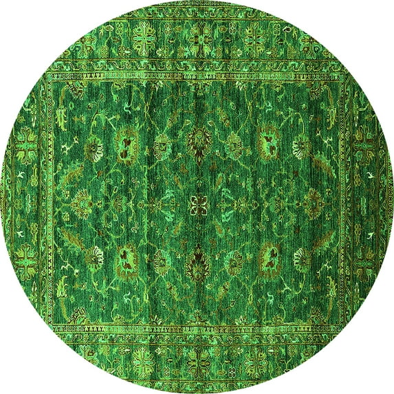 Ahgly Company Indoor Round Oriental Green Industrial Area Rugs, 5' Round
