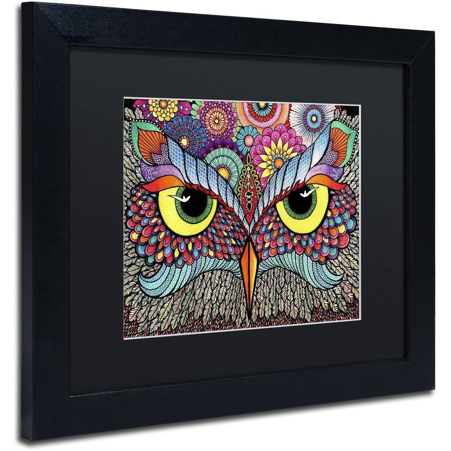 Trademark Fine Art "Owl Face" Canvas Art by Hello Angel, Black Matte, Black Frame