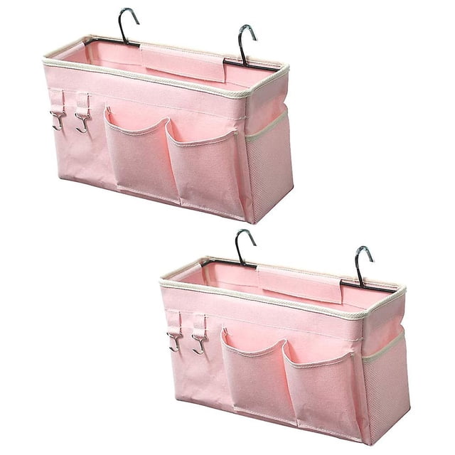 Bedside Caddy, 2 Pack Bedside Organizer Caddy Hanging Storage for Dorm Rooms Bed Rails Bunk Hospital Beds Crib (Pink)