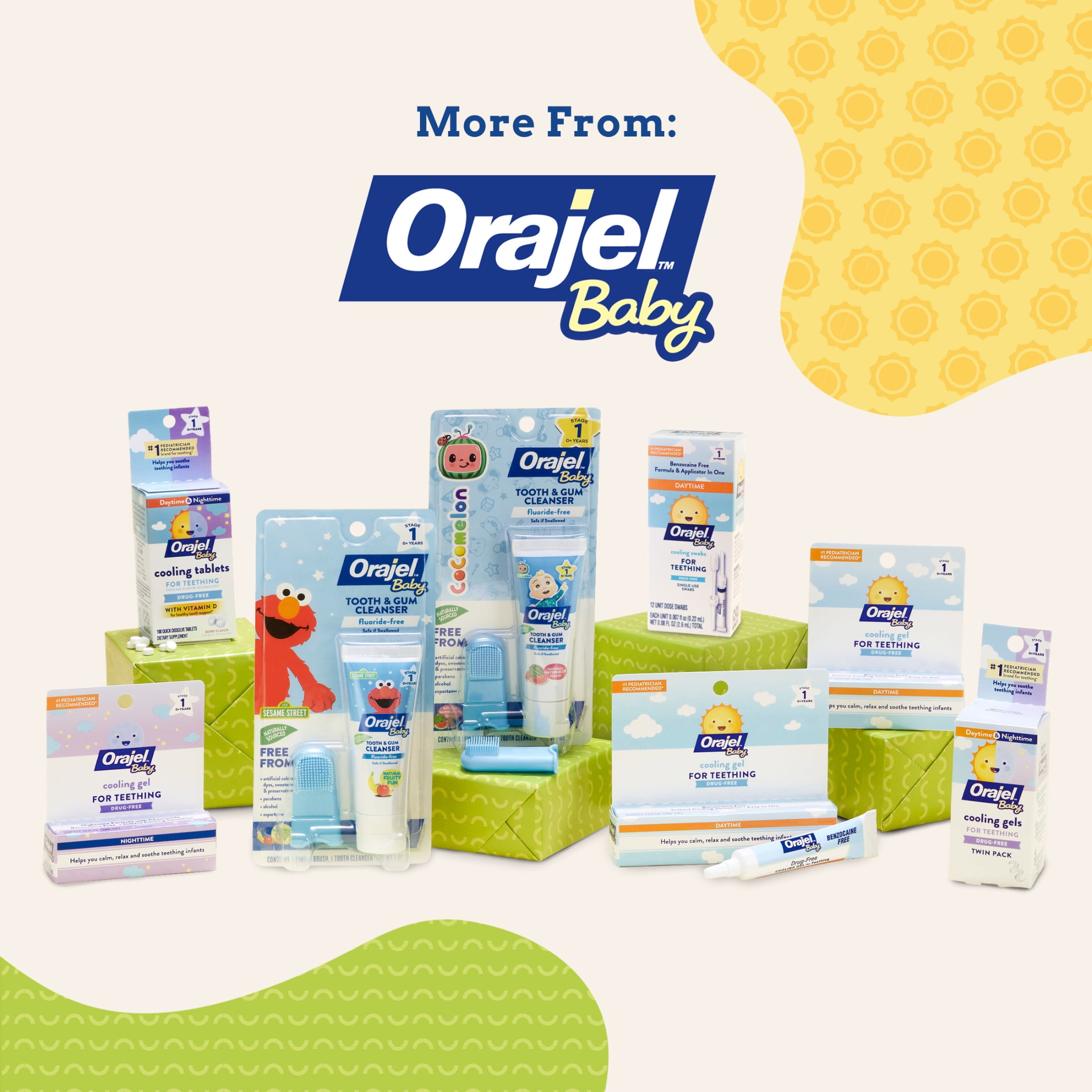 Orajel Baby Teething Cooling Swabs, Daytime, for Relief of Painful Swollen Gums, Drug-Free, 12 Swabs
