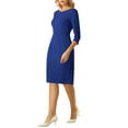 thumbnail image 4 of INSPIRE CHIC Women's 3/4 Sleeve Work Dress Boat Neck Elegant Pencil Sheath Dresses XL Royal Blue, 4 of 5