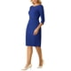 thumbnail image 4 of Vestido de trabajo elegante de mujer con mangas 3/4, cuello barco, vestido lápiz ajustado L azul real, 4 of 5