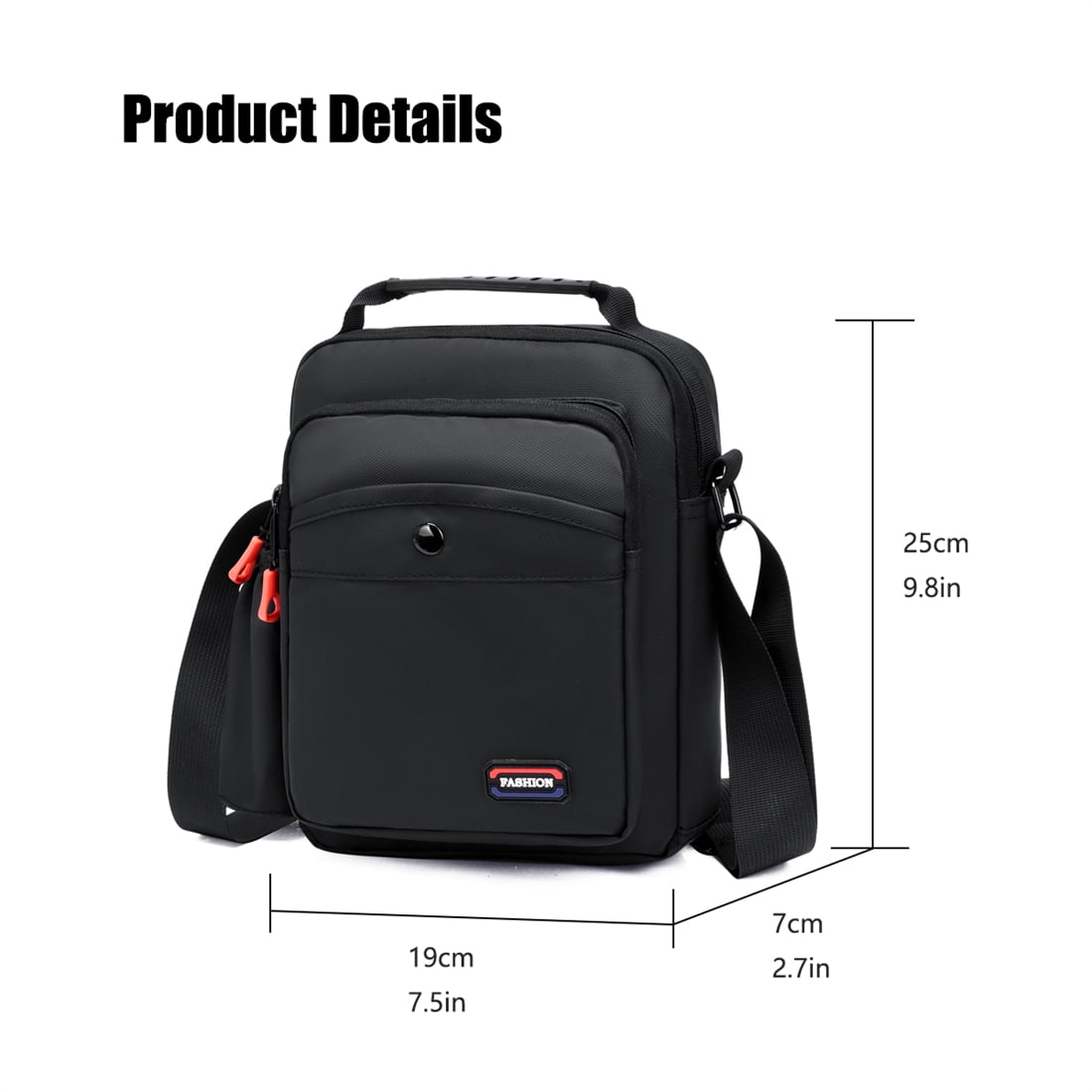 Crossbody Bags for Men Women Teens Messenger Bag Waterproof Oxford Nylon Crossbody Sling Bag Black