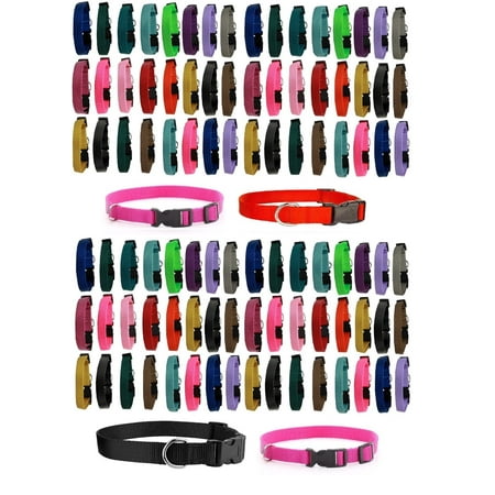 Dog Collar Shelter Rescue Vet Bulk Pack 100 Assorted Color Adjustable Pick Size (Medium - 14 to 20 Inch)