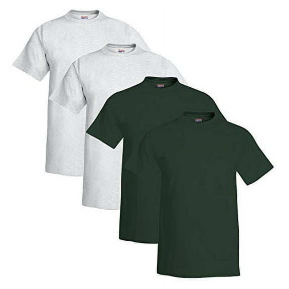 Hanes Beefy-T Men`s Short-Sleeve T-Shirt - Best-Seller! (Pack of 4) (2 Ash / 2 Deep Forest)