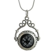FASHIONJUNKIE4LIFE Sterling Silver Victorian Filigree Working Compass Necklace, 18" Chain