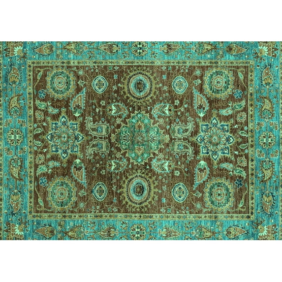 Ahgly Company Indoor Rectangle Abstract Turquoise Blue Modern Area Rugs, 5' x 8'