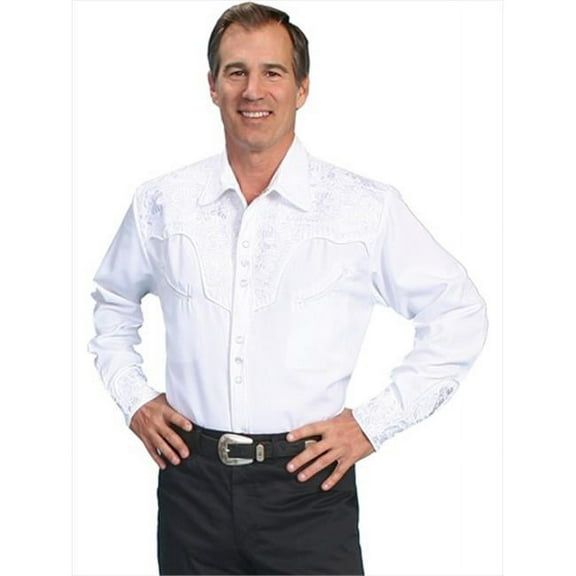 Scully Men's Embroidered Gunfighter Long Sleeve Pearl Snap Western Shirt - P-634-WHT XX-