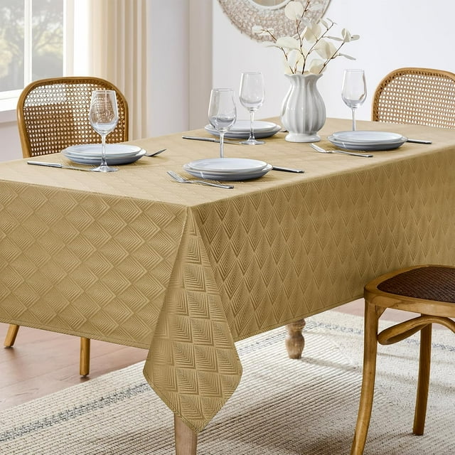 Gold Fall Table Cloths Rectangular 60 x 120 Inch (10-12 Seats), Waterproof Decorative Washable Damask Tablecloth Covers for Dining Kitchen Buffet Table, Wedding Indoor Outdoor Party