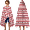 thumbnail image 3 of Red Christmas Striped Pattern (2) Hooded Bath Towel，60"x35" for Ages 3 To 12 Kids, Quick Dry Lightweight Soft Microfiber Hood Beach Towel Cover Up for Kids, 3 of 7