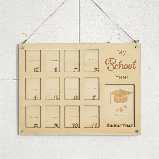 WRXMIJNHGSA Household Pendant Under $10 Hangs Wooden Photo Display Frame For Kids 8x10 Inch Multi Photo Memory Keepsake From Kindergarten To Graduation (Natural Wood Adjustable Layout)