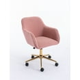 thumbnail image 3 of Swivel Home Office Chair, Modern Mid-Back Teddy Upholstered Computer Chair Desk Chair with Gold Metal Legs and Universal Wheels, 360 Swivel Height Adjustable Vanity Task Armchair for Living Room, Pink, 3 of 7