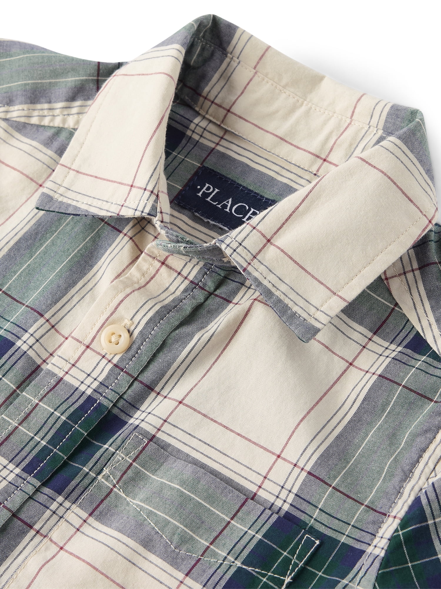 The Children's Place Boys Short Sleeve Plaid Poplin Button Up Shirt, Sizes XS-XXL