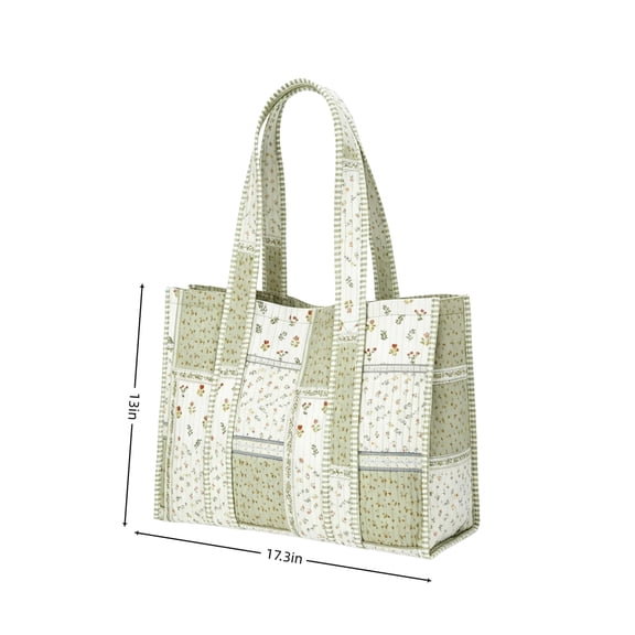 Kojanyu French Vintage Floral Tote Bag, Printed Canvas Shopper Large Capacity Casual Handbag for Women