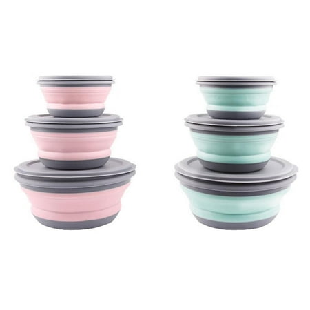 

Bowl Sets Silicone Folding Lunch Box Portable Silicone Salad Bowl with Lid 3PCs